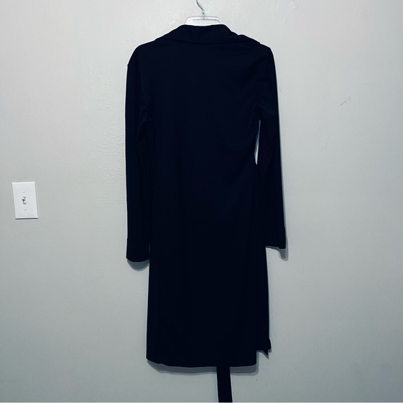 Black Long Sleeve V-Neck Collared Wrap Dress Career Womens Gothic Workwear 10 - Picture 8 of 14